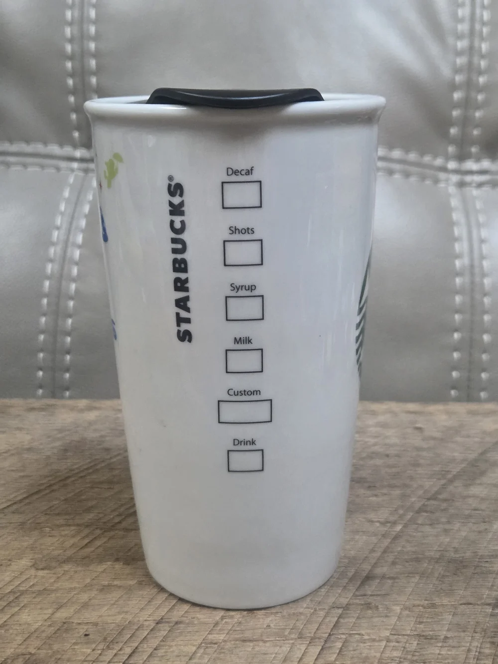 Disney Parks Starbucks White Ceramic Mug with Black Silicone Lid ~ Bin Q